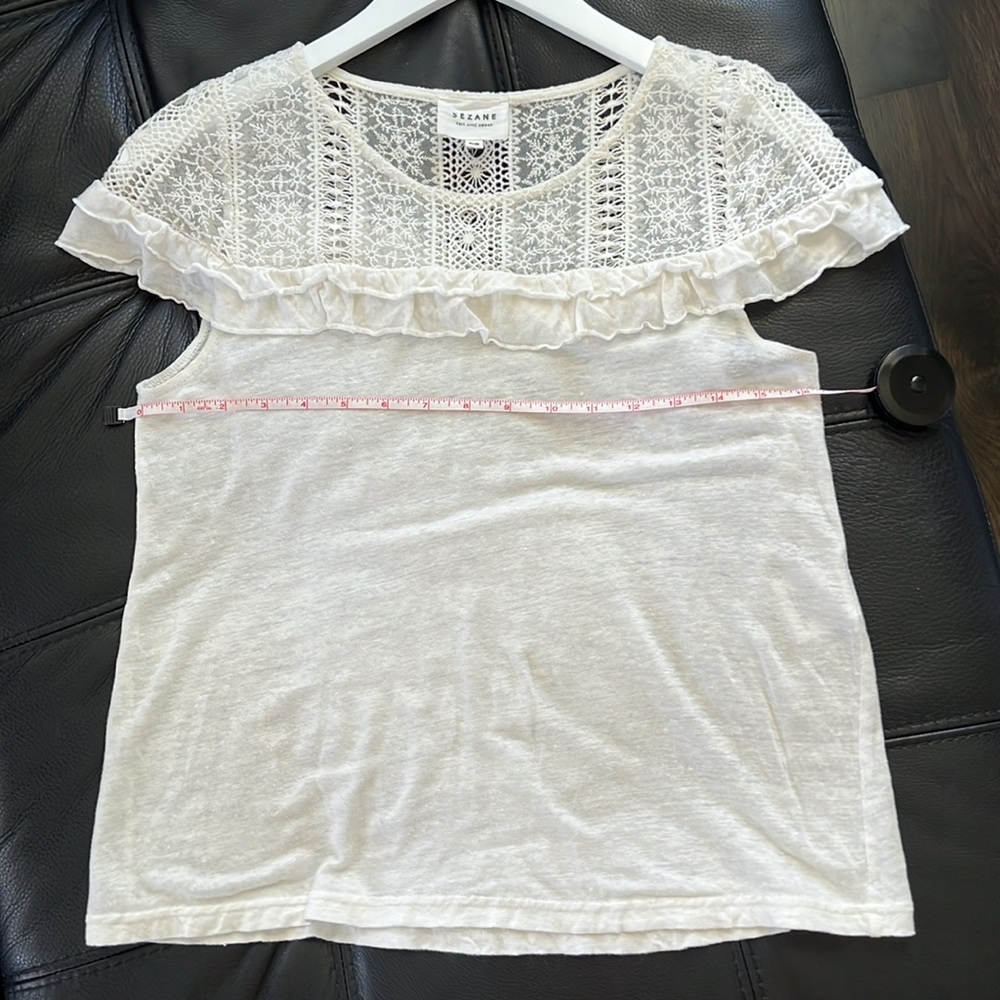 Sezane 100% Linen Crochet Ruffle White Top XS - Picture 5 of 6